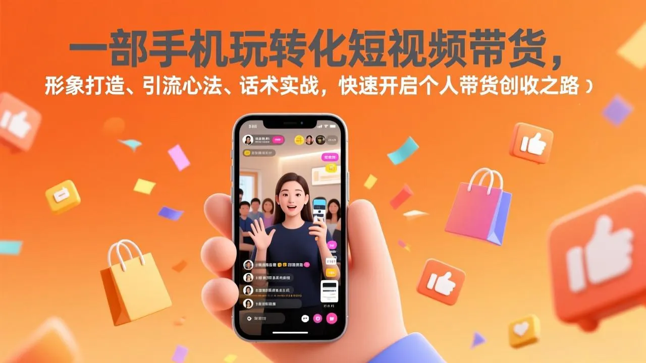 一部手机玩转化短视频带货，形象打造、引流心法、话术实战，快速开启个人带货创收之路-网亿资源平台
