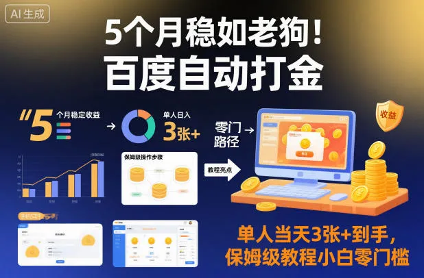 5个月稳如老狗！百度自动打金，单人当天3张+到手，保姆级教程小白零门槛【揭秘】-网亿资源平台