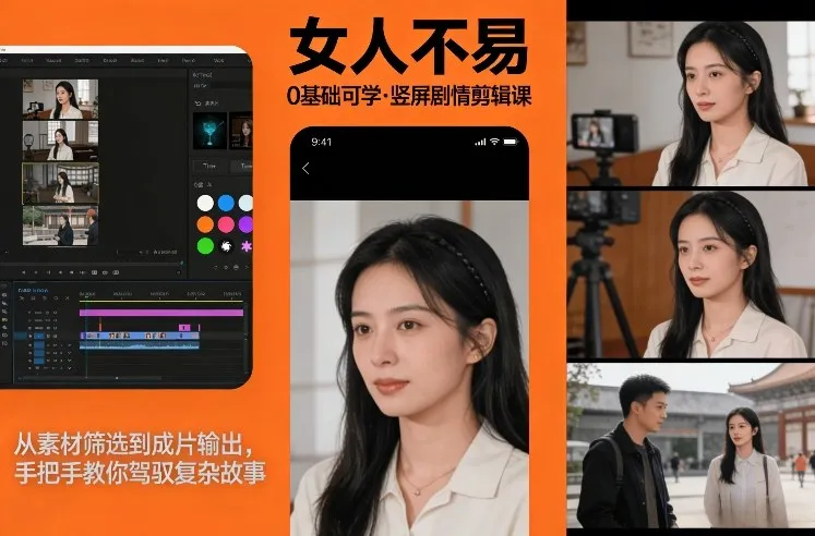 0基础可学！《女人不易》竖屏剧情剪辑课，从素材筛选到成片输出，手把手教你驾驭复杂故事-网亿资源平台
