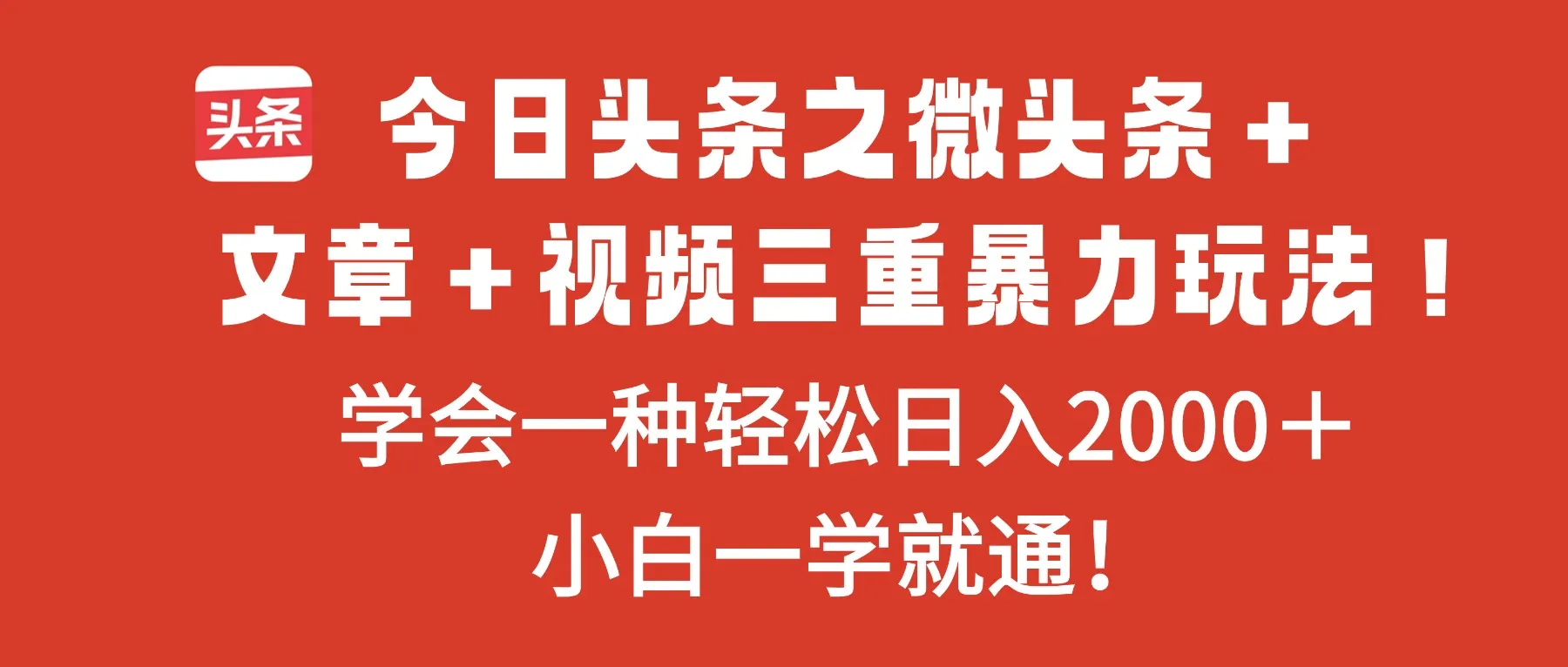 今日头条之微头条＋文章＋视频三重暴力玩法，学会一种轻松日入2000＋，…-网亿资源平台