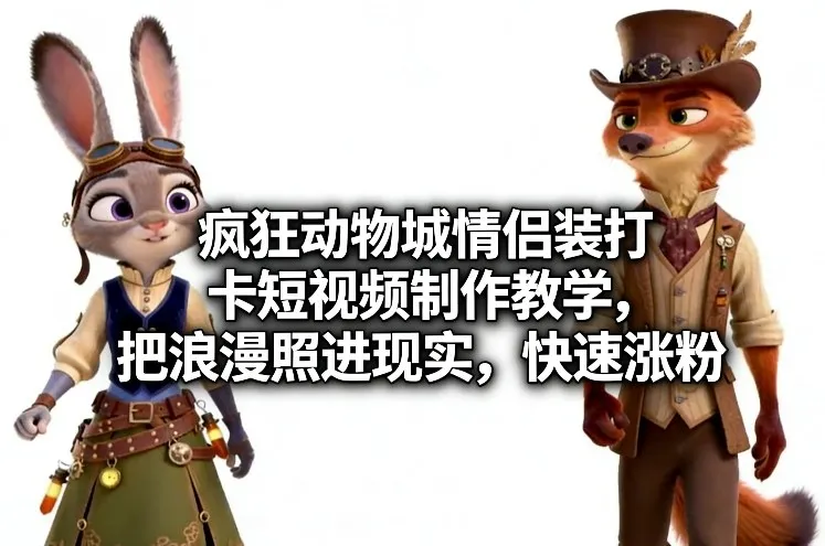 疯狂动物城情侣装打卡短视频制作教学，把浪漫照进现实，快速涨粉-网亿资源平台