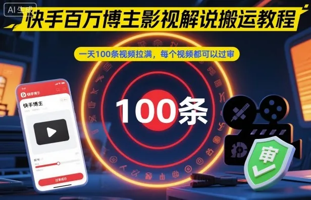 快手百万博主影视解说搬运教程，一天100条视频拉满，每个视频都可以过审-网亿资源平台
