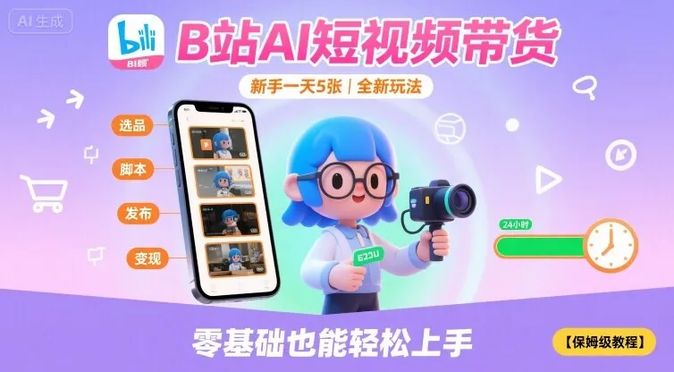 B站AI短视频带货，新手一天5张，全新玩法【保姆级教程】-网亿资源平台