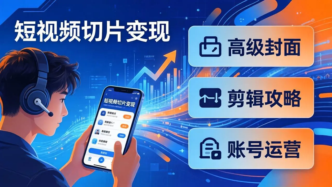 短视频切片变现速成班2.0：高级封面+剪辑攻略+账号运营，0基础小白快速入局副业-网亿资源平台