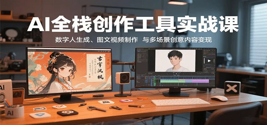 AI全栈创作工具实战课：数字人生成、图文视频制作与多场景创意内容变现-网亿资源平台