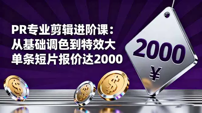 PR专业剪辑进阶课：从基础调色到特效大片的进阶技能，单条短片报价达2000-网亿资源平台