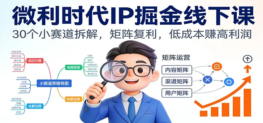 微利时代IP掘金线下课：30个小赛道拆解，矩阵复利，低成本赚高利润-网亿资源平台
