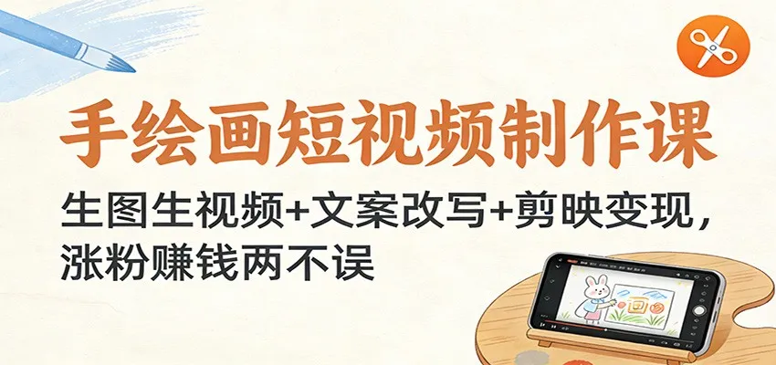 手绘画短视频制作课：生图生视频+文案改写+剪映变现，涨粉赚钱两不误-网亿资源平台