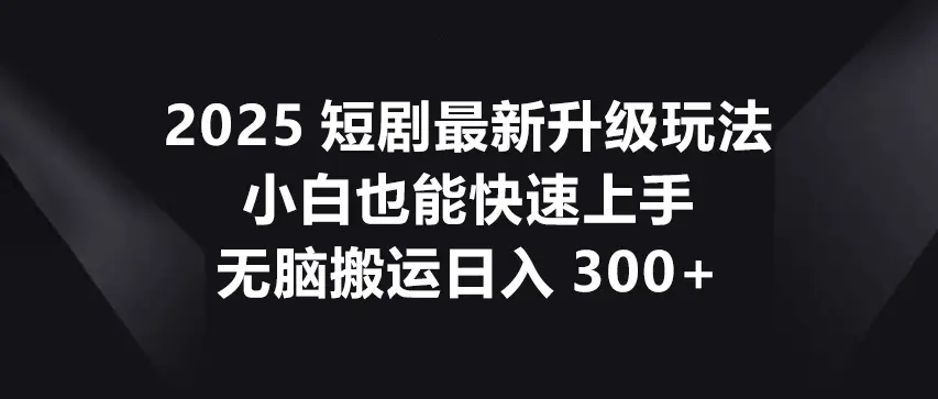 2025-短剧 最新升级玩法，小白也能快速上手，无脑搬运日入300+-网亿资源平台
