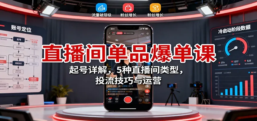 直播间单品爆单课：起号详解，5种直播间类型，投流技巧与运营-网亿资源平台