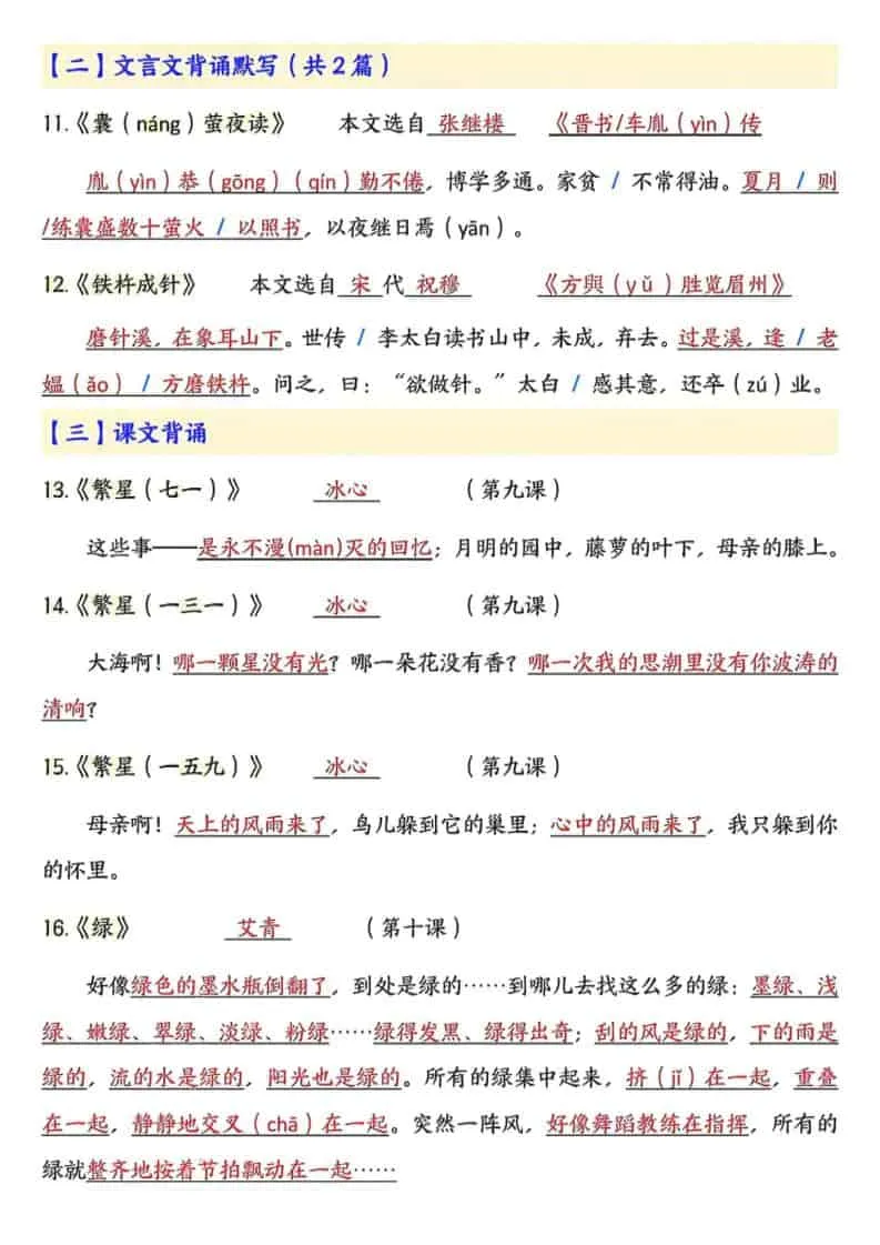 四年级下语文预习必背知识点汇总-网亿资源平台