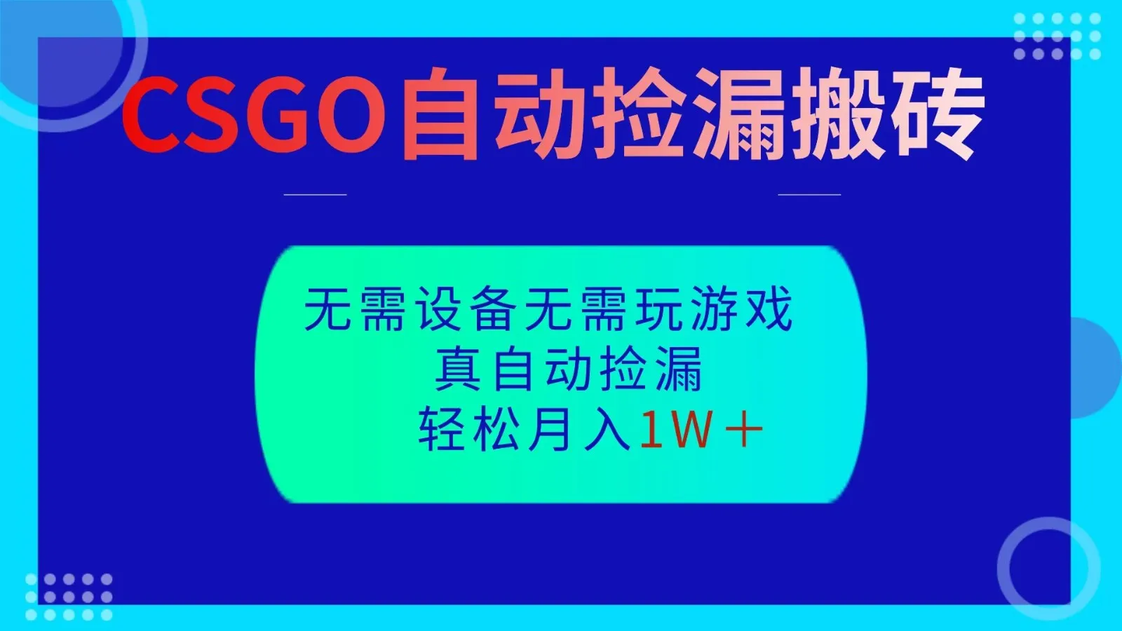 CSGO自动捡漏搬砖，当天操作当天见结果，无需了解游戏，包教包会包落地-网亿资源平台