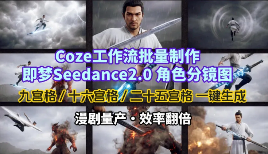 Coze工作流批量制作即梦Seedance2.0角色分镜图，九宫格-十六宫格-二十五宫格一键生成，漫剧量产，效率翻倍-网亿资源平台
