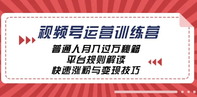 视频号运营训练营：普通人月入过万秘籍，平台规则解读，快速涨粉与变现-网亿资源平台
