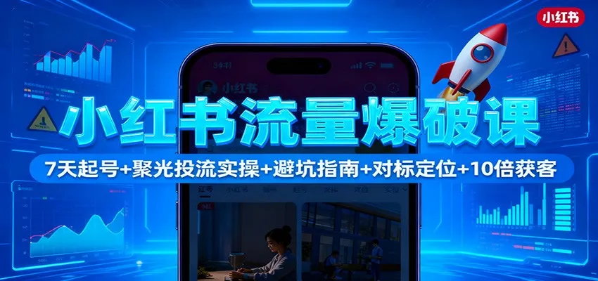 小红书流量爆破课：7天起号+聚光投流实操+避坑指南+对标定位+10倍获客-网亿资源平台