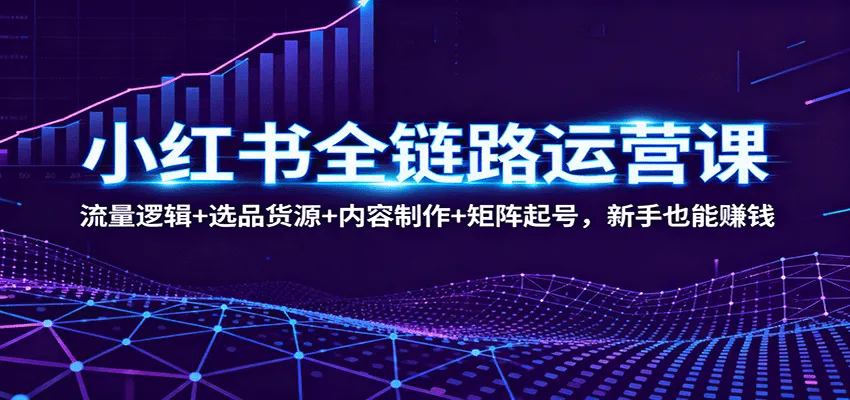 小红书全链路运营课：流量逻辑+选品货源+内容制作+矩阵起号，新手也能赚钱-网亿资源平台