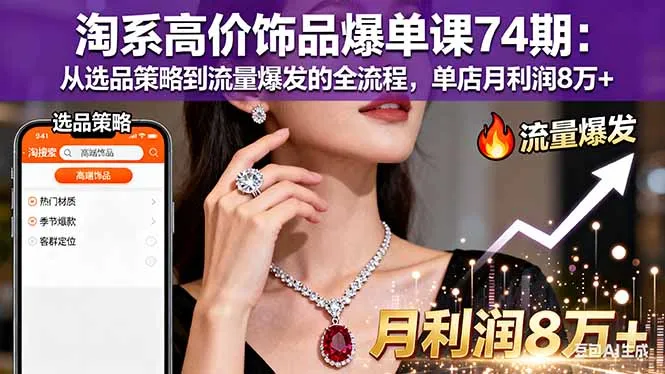 淘系高价饰品爆单课74期：从选品策略到流量爆发的全流程，单店月利润8万+-网亿资源平台