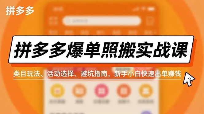 拼多多爆单照搬实战课，类目玩法、活动选择、避坑指南，新手小白快速出单赚钱-网亿资源平台