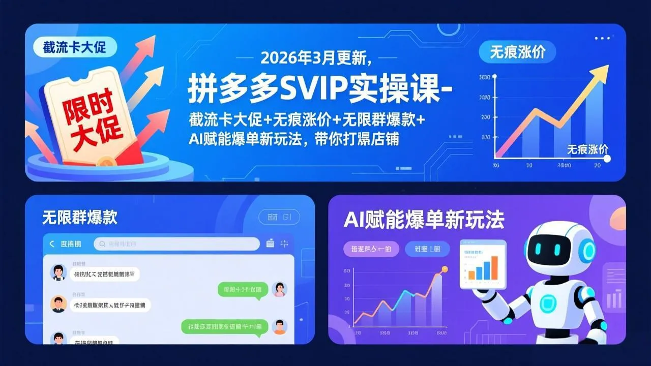 拼多多SVIP实操课-26年3月，截流卡大促+无痕涨价+无限群爆款+AI赋能爆单新玩法，带你打爆店铺-网亿资源平台