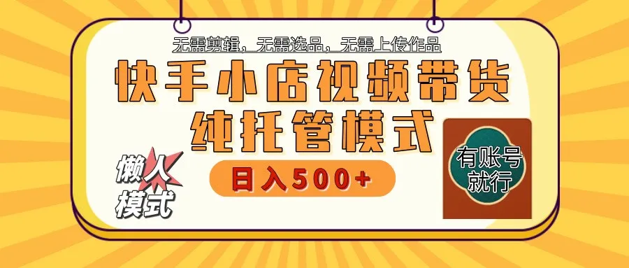 快手小店代运营躺赚项目 二八分成 长期稳定 保底月入3k+-网亿资源平台