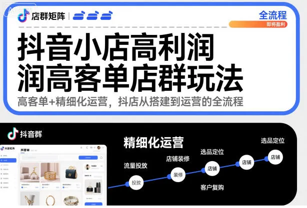 抖音小店高利润高客单店群玩法，高客单+精细化运营，抖店从搭建到运营的全流程-网亿资源平台