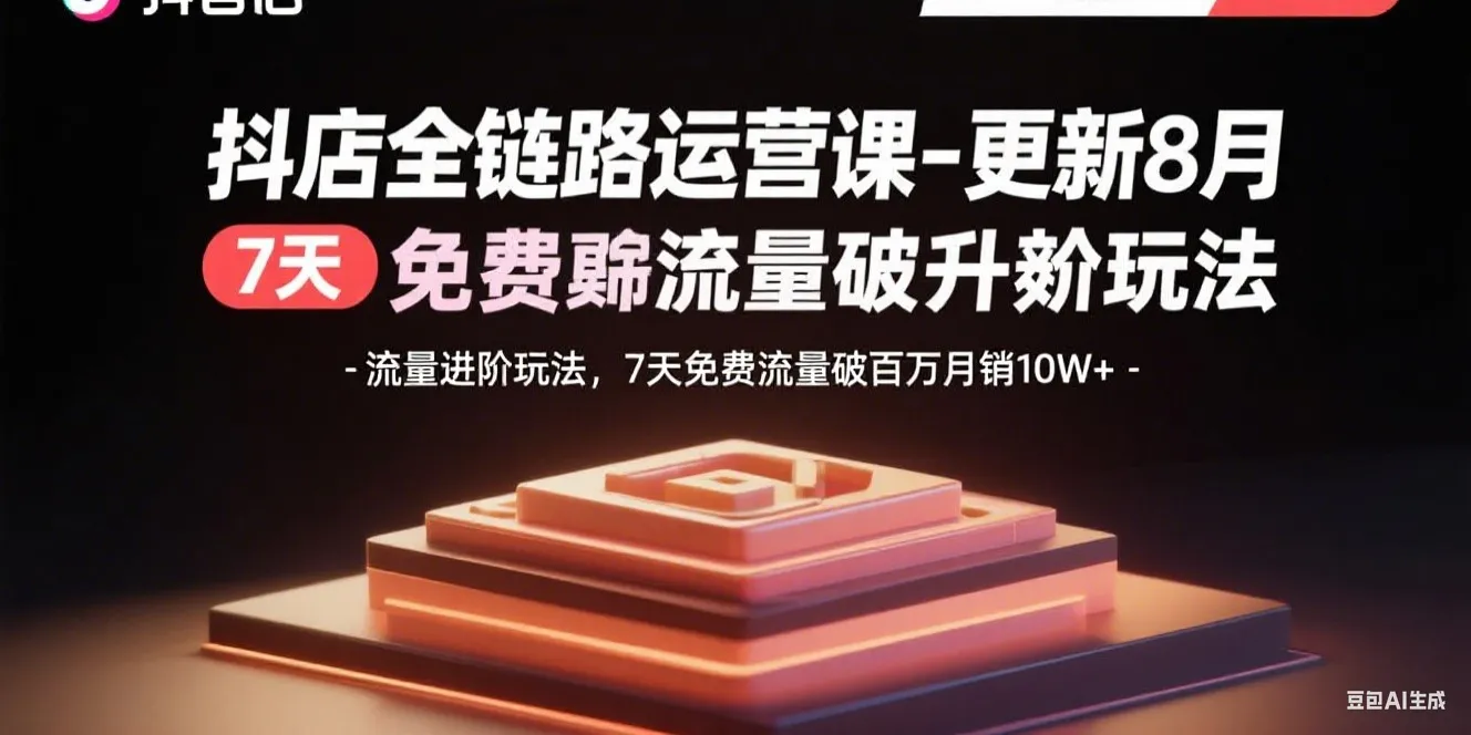 抖店全链路运营课-更新8月：流量进阶玩法，7天免费流量破百万月销10W+-网亿资源平台