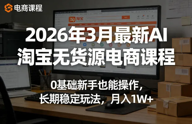 2026年3月最新AI淘宝无货源电商课程，0基础新手也能操作，长期稳定玩法，月入1W+-网亿资源平台