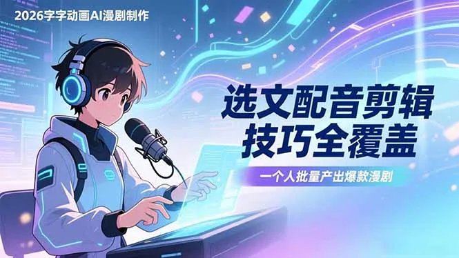 2026字字动画AI漫剧制作-1期，选文配音剪辑技巧全覆盖，一个人就能批量产出爆款漫剧-网亿资源平台