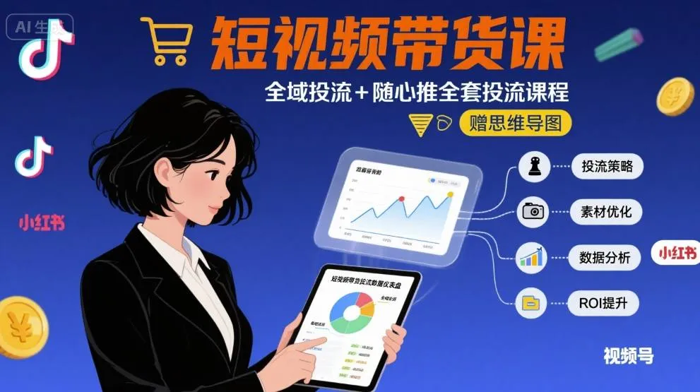 最新短视频带货课，全域投流+随心推全套投流课程+思维导图-网亿资源平台