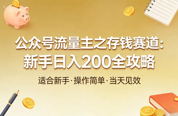 公众号流量主之存钱赛道，贴合当下需求，适合新手，一天收益2张-网亿资源平台