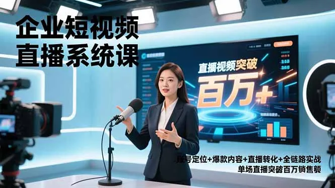 企业短视频直播系统课，账号定位+爆款内容+直播转化+全链路实战，单场直播突破百万销售额-网亿资源平台