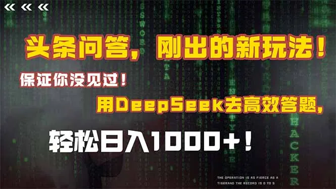 头条问答，刚出的新玩法！保证你没见过！结合Deepseek高效答题，日入1000+-网亿资源平台