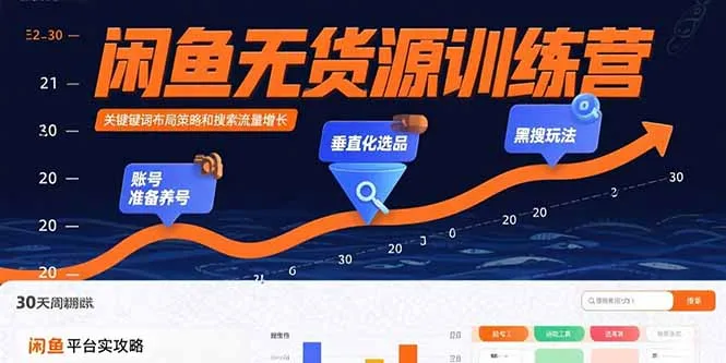 闲鱼无货源训练营：账号准备养号/垂直化选品/黑搜玩法，0基础30天盈利指南-网亿资源平台