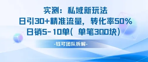 实测私域新玩法日引30加精准流量转化率50%日销5-10单每笔3张-网亿资源平台