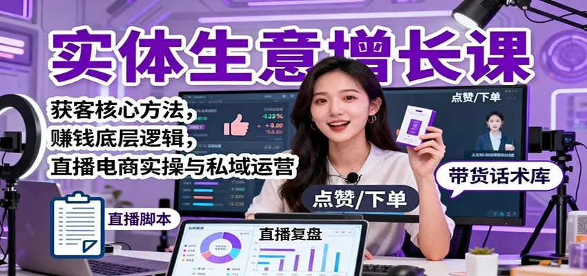 实体生意增长课：获客核心方法，赚钱底层逻辑，直播电商实操与私域运营-网亿资源平台