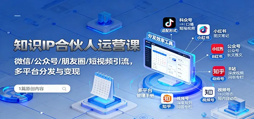 知识IP合伙人运营课：微信/公众号/朋友圈/短视频引流，多平台分发与变现-网亿资源平台
