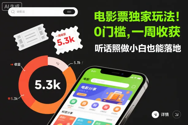 电影票独家玩法！0门槛，一周收获5.3k，听话照做小白也能落地【揭秘】-网亿资源平台