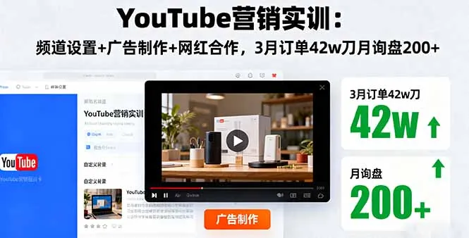 YouTube营销实训：频道设置+广告制作+网红合作，3月订单42w刀月询盘200+-网亿资源平台