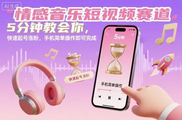 情感音乐短视频赛道，5分钟教会你，快速起号涨粉，手机简单操作即可完成-网亿资源平台
