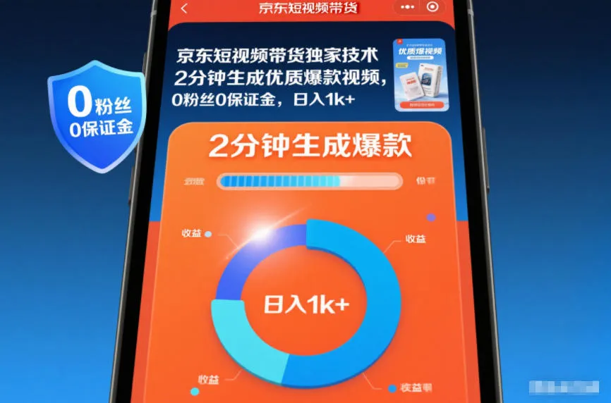 京东短视频带货独家技术，2分钟生成一条优质爆款视频，0粉丝0保证金，日入1k+【揭秘】-网亿资源平台