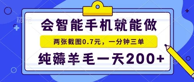 2025年零撸手机项目，二十秒一单，纯薅羊毛，一天200+做就有【揭秘】-网亿资源平台