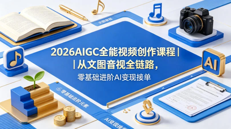 【精】2026AIGC全能视频创作课，8周吃透多赛道创作+变现，零基础也能高效出片接单-网亿资源平台