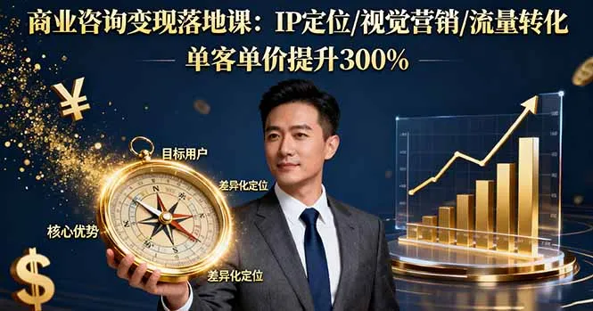 商业咨询变现落地课：IP定位/视觉营销/流量转化，单客单价提升300%-网亿资源平台