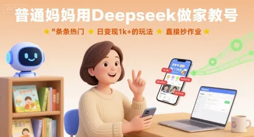 普通妈妈用Deepseek做家教号，条条热门，日变现1k+的玩法，直接抄作业-网亿资源平台