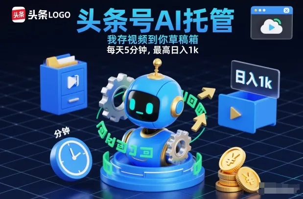 头条号AI托管，我存视频到你草稿箱，每天5分钟，最高日入1k【揭秘】-网亿资源平台