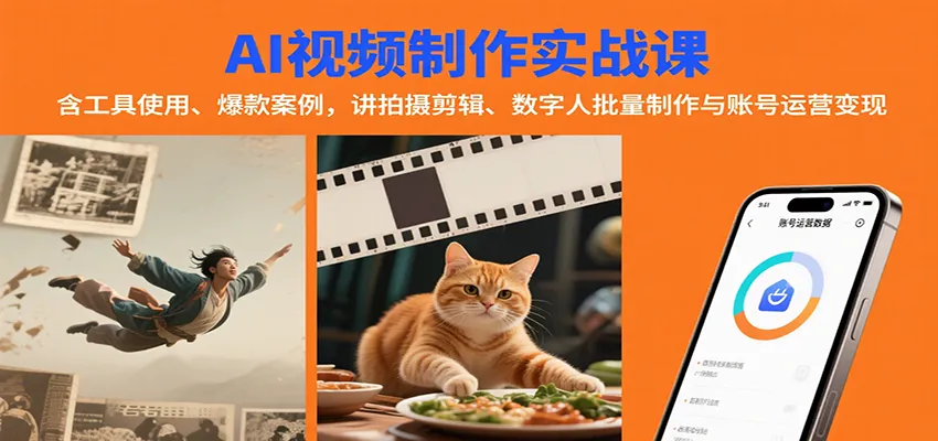 AI视频制作实战：含工具使用、爆款案例，讲拍摄剪辑、数字人批量制作与账号运营变现-网亿资源平台