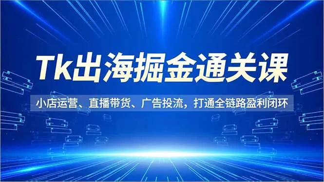 Tk出海掘金通关课，小店运营、直播带货、广告投流，打通全链路盈利闭环-网亿资源平台