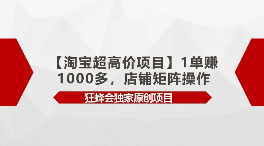 【淘宝超高价项目】1单赚1000多，店铺矩阵操作-网亿资源平台