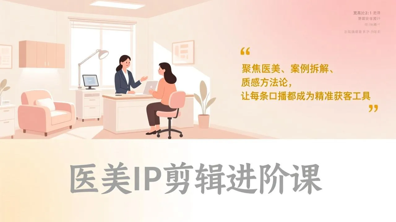 医美IP剪辑进阶课，聚焦医美、案例拆解、质感方法论，让每条口播都成为精准获客工具-网亿资源平台