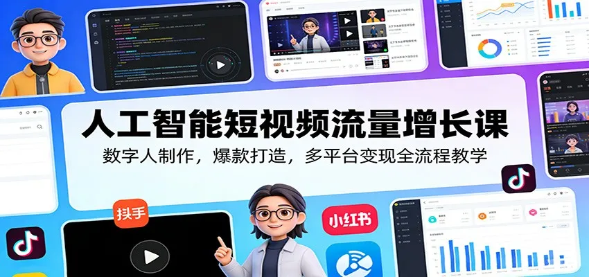 人工智能短视频流量增长课：数字人制作，爆款打造，多平台变现全流程教学-网亿资源平台